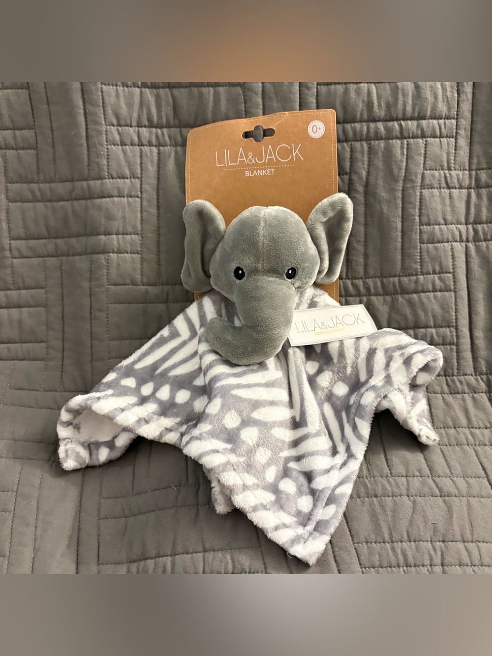 Lila & Jack Elephant Security Blanket Baby Lovey Gray White Chevron Thick Plush